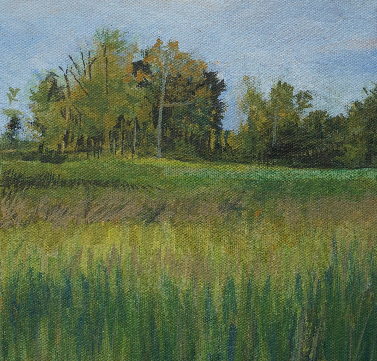 Painting of a landscape with trees and grass