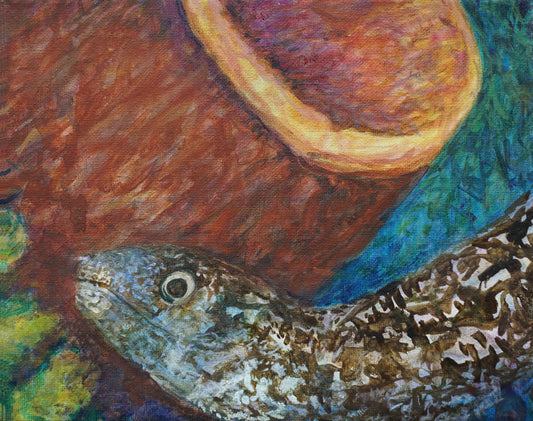 Close-up of a fish with a textured background